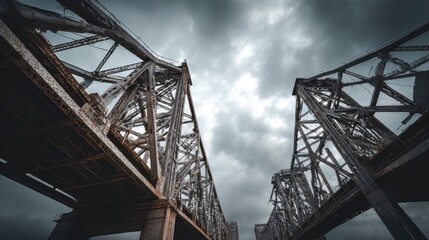 Naklejka premium Steel bridge under cloudy sky