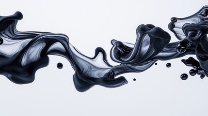 Abstract black fluid waves with bubbles on a white background