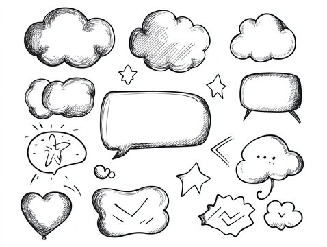 Balloon text frame decoration set Simple hand drawn pen line speech bubble