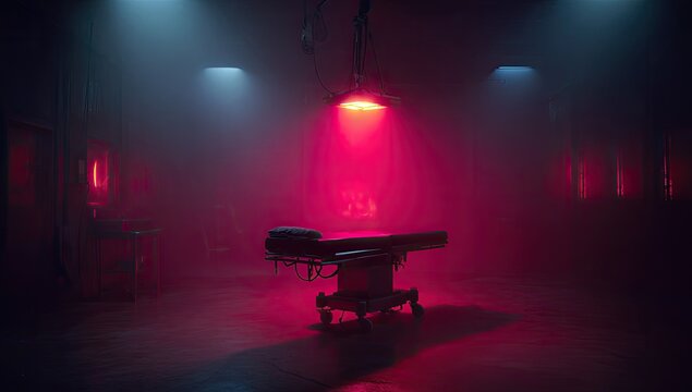 Dark, medical room with a sinister glow