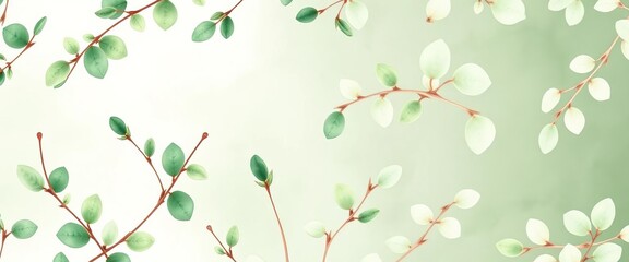 Subtle watercolor eucalyptus leaves & sprigs, soft green hues, minimalist repeat pattern,  print,  minimalist