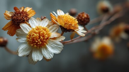 Delicate faded daisies with vibrant yellow centers, a melancholic beauty