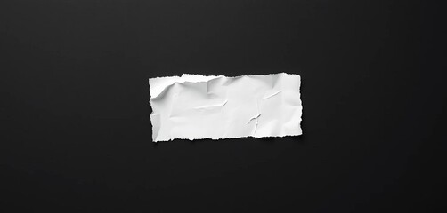 Obraz premium Torn white paper fragment, wrinkled, dirty, glued texture on black background, paper, vintage