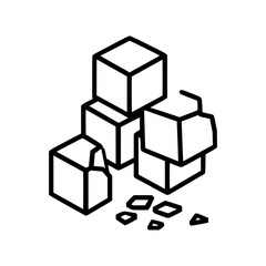 Obraz premium Illustration of a pile of sugar cubes with some broken pieces scattered at the bottom in black outline