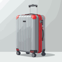 Modern Metallic Silver Suitcase with Red Accents, Ready for Travel and Adventures