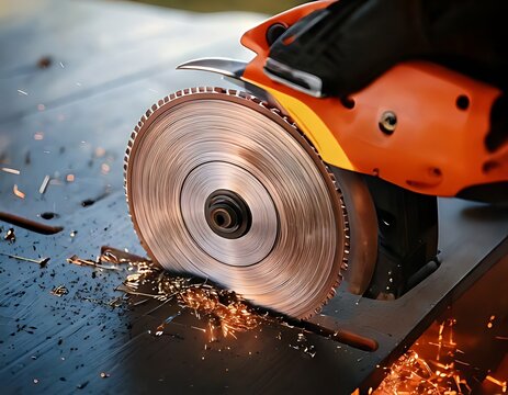 Metal cutting saw close-up