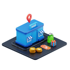 3d isometric online shopping store building