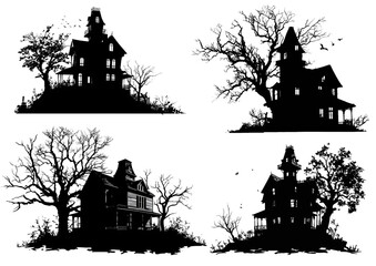 Haunted house silhouette, PNG cutout..