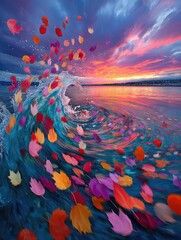Colorful Leaves at Sunset Seascape