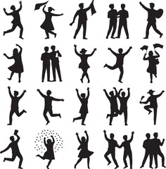 People Celebrating Silhouette Vector | Party, Festival, Dance, Happy Crowd Illustration for Design