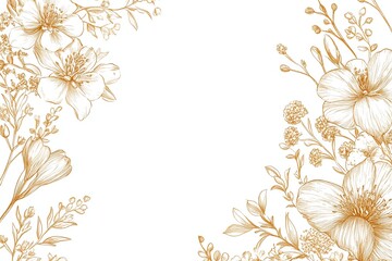 Gold corner border floral, flower frame set Hand drawn rustic sketch doodle golden corner boarder for floral frame design element, flourish fancy pattern Vector illustration