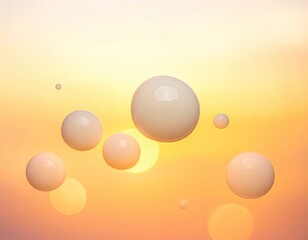 Pastel Pink and Gold Bokeh Background with Glowing White Spheres