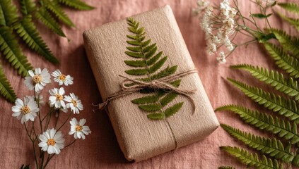 Gift Wrapped with Fern and Flowers