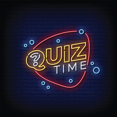 quiz time neon sign with brick wall background vector