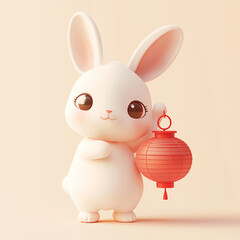 Naklejka premium A minimalist 3D illustration of a rabbit holding a lantern