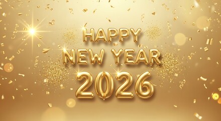 Happy new year 2026 golden celebration background with confetti and balloons for festive season image