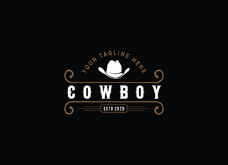 Western cowboy logo design with a hat and vintage typography style.