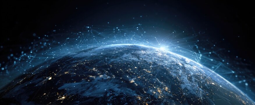 Earth from space, illuminated by digital network