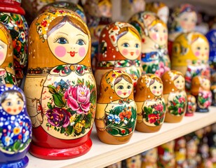 Wooden nesting dolls displayed