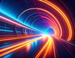 Futuristic tunnel with vibrant neon lights