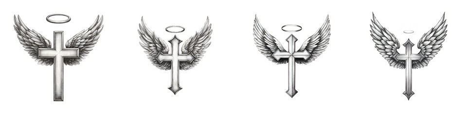 Winged Cross Religious Icon Set:  Illustration