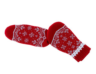 Red Knit Christmas Mittens with Snowflake Pattern