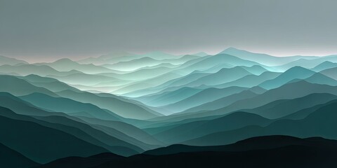 Misty mountain range, soft teal hues