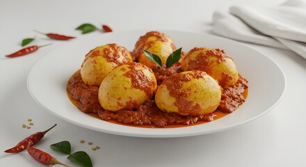 Spicy Indonesian balado eggs served with chili red sauce