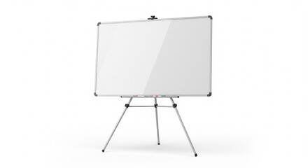 Blank white presentation board on a tripod stand, isolated transparent background.