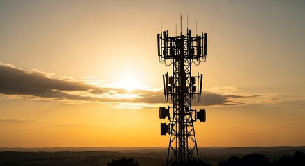 Telecommunication Tower at Sunset with Clear Sky