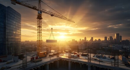 construction site at sunset
