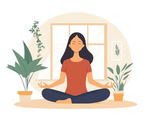 Woman relax in yoga pose on the home quarantine Stay home