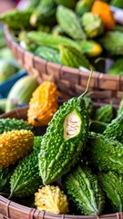 Fresh Bitter Melon in Baskets