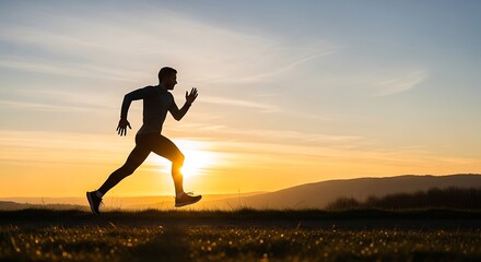 Silhouette of Man Running During Sunrise for Healthy Lifestyle