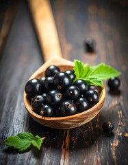 Fresh blackberries in a wooden spoon