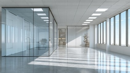 Modern office interior with glass partitions