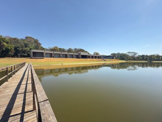 wooden bridge over river
