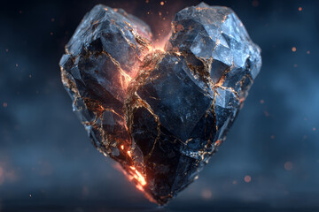 Fototapeta premium Glowing black heart-shaped stone