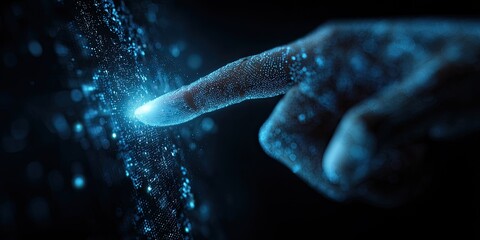 Close-up of a finger touching a digital interface
