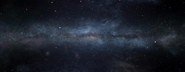 Through the stars and the blue nebula in space. Milky Way Explores toward the Glowing Milky Way through Outer Space Exploration - Powered by Adobe