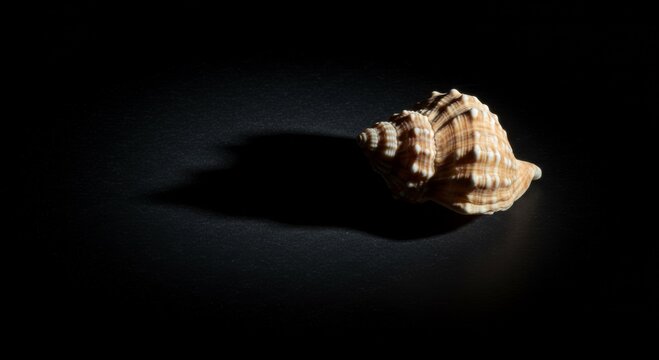 Seashell Closeup with Dramatic Lighting on Dark Background