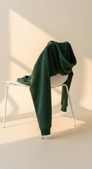 Dark Green Hoodie Draped Over White Chair.
