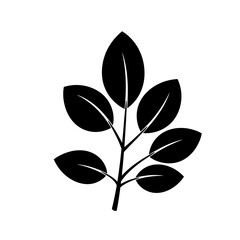 Vector art of black silhouette of a plant branch with five leaves