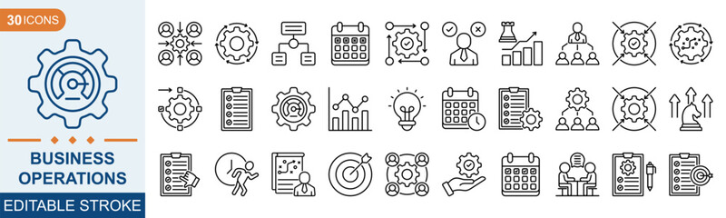 Business Operations line icon set collection. Planning, schedule collaboration, development and time management and more. Vector illustration eps 10  editable