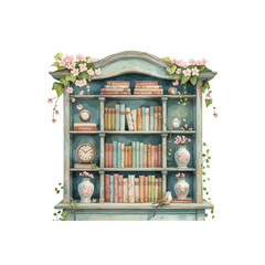 vintage window with flowers ,  decorative bookshelf with flowers © Sajana Jayathissa