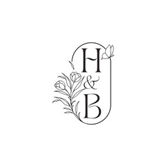 wedding initial concept alphabet caligraphic style monogram letter luxury minimalist logo design HB
