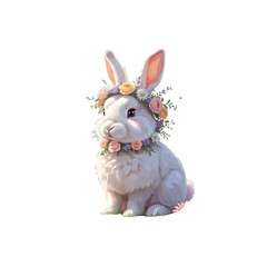 easter bunny with flowers , cute rabbit , rabbit and flowers , white bunny