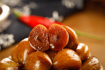 Fresh Marinated Olives with Seeds - Mediterranean Appetizer Side Dish with Chili and Garlic