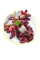 Fresh Red Finger Grapes with Water Droplets in White Bowl on Clean Background