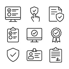 Regulatory compliance icons vector collection. Outline symbols. Line design